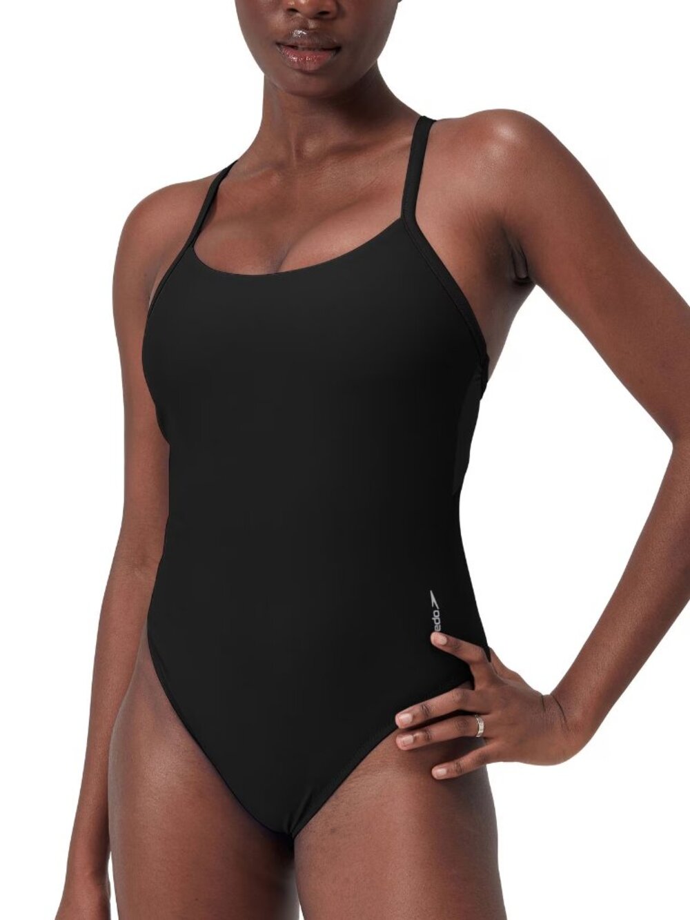 SPEEDO SIS Colorblock Racerback One Piece Swimsuit Black Large Shelf Bra Beach